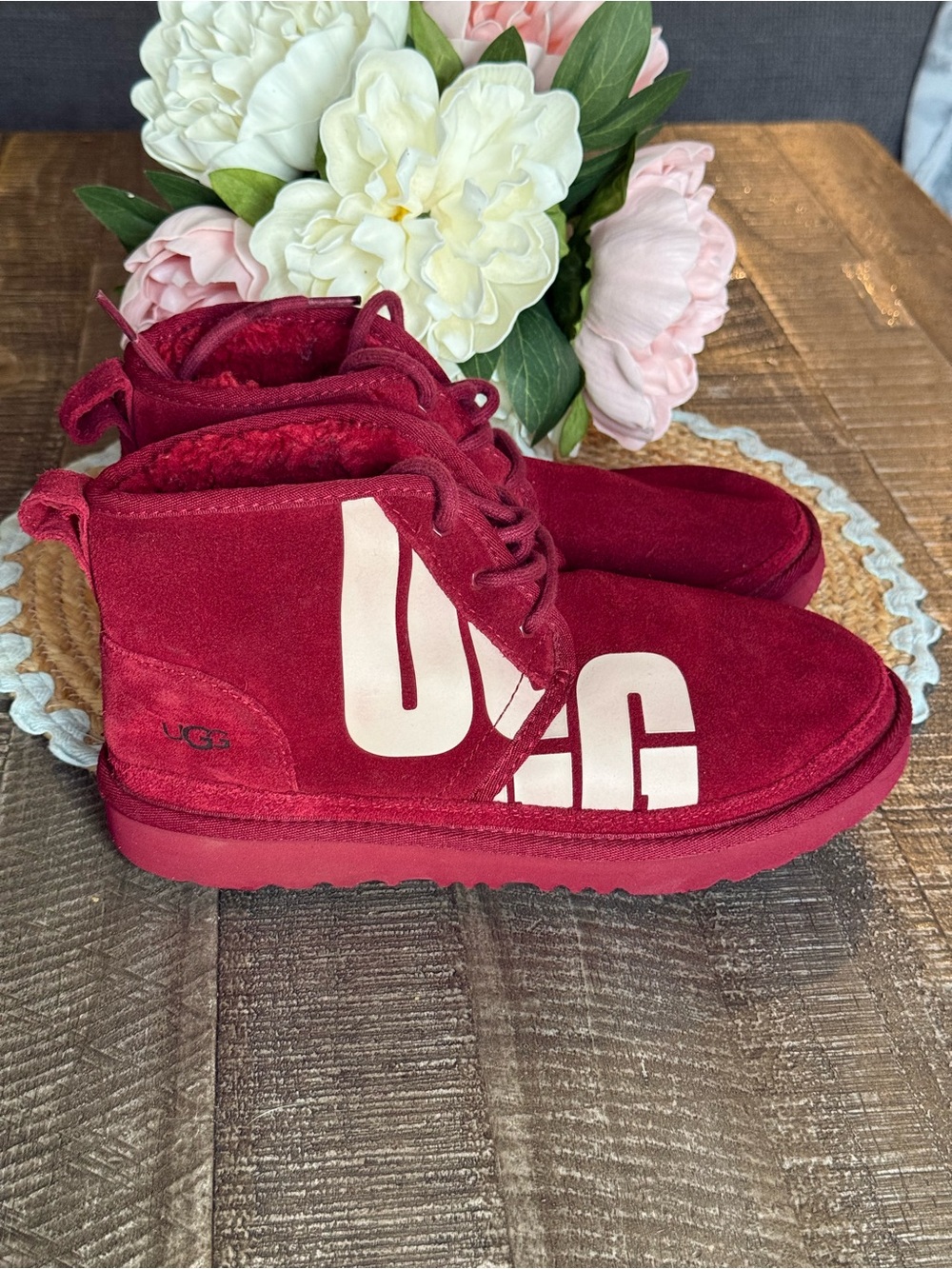 UGG Kids Burgundy Suede Logo Ankle Boots